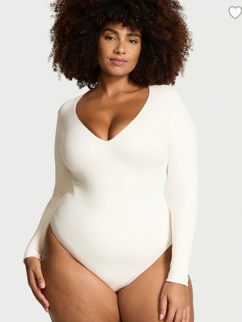 Victoria's Secret Cream Long-Sleeve Feathersoft Inovation V-Neck Bodysuit XL